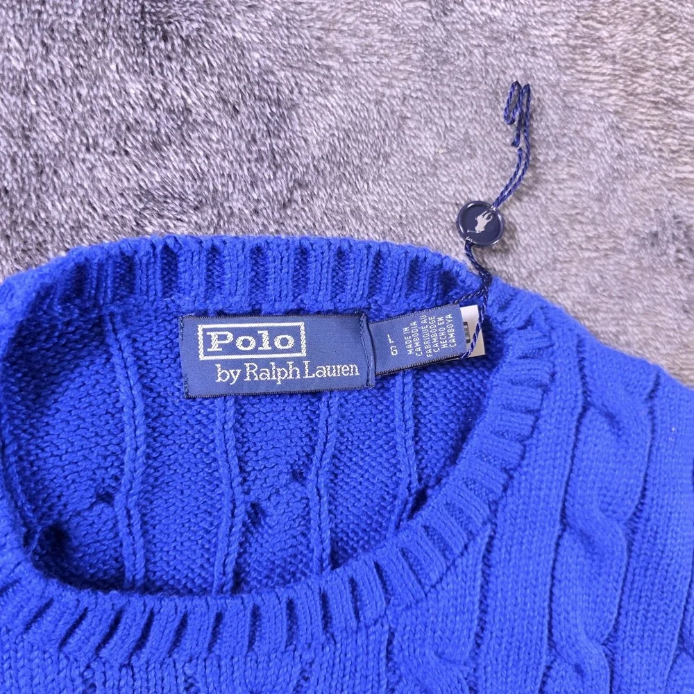 Polo Ralph Lauren Cable Knit Iconic USA Flag Sweater Mens L Blue Patriotic